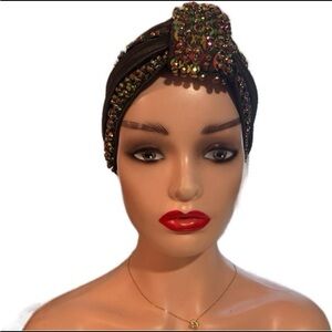 Embellished Black Turban Headband